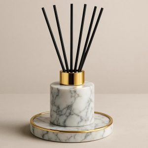 19 Luxury Marble-Top Reed Diffuser Set with Gold Accents